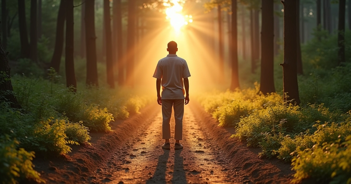Pessoa em encruzilhada entre dois caminhos que saem de dentro do peito 