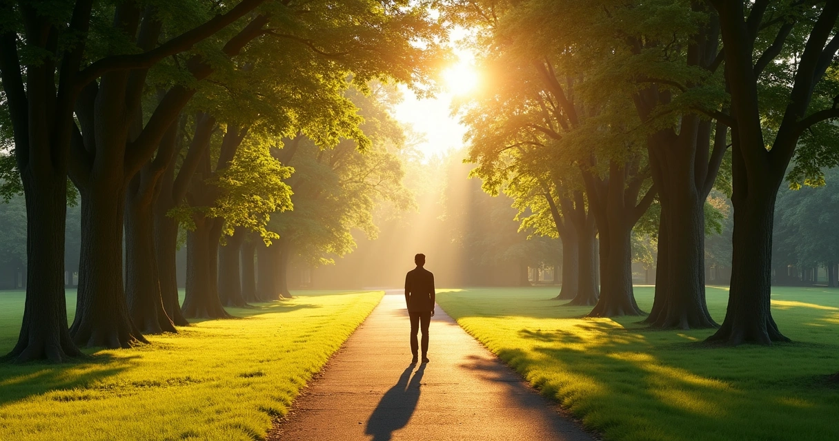 Caminho dividido em duas direções em um parque 