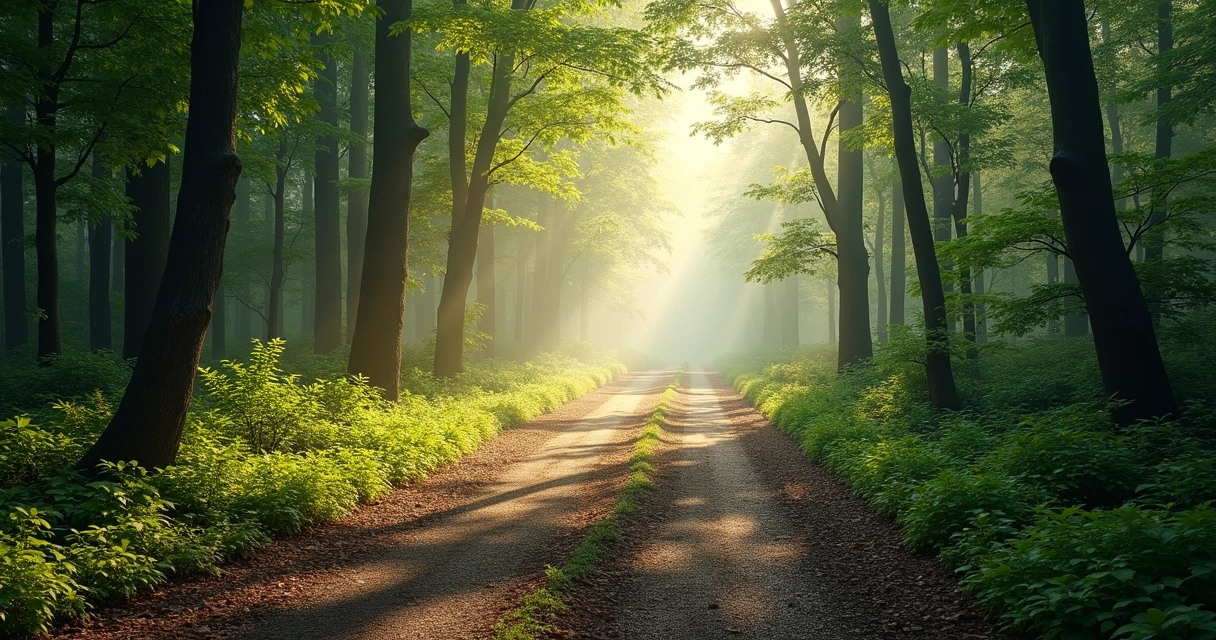 Trilha dividida em duas direções em um bosque