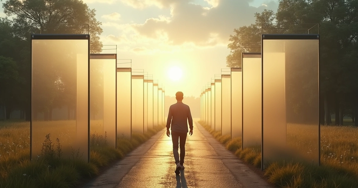 Pessoa caminhando diante de muros invisíveis 