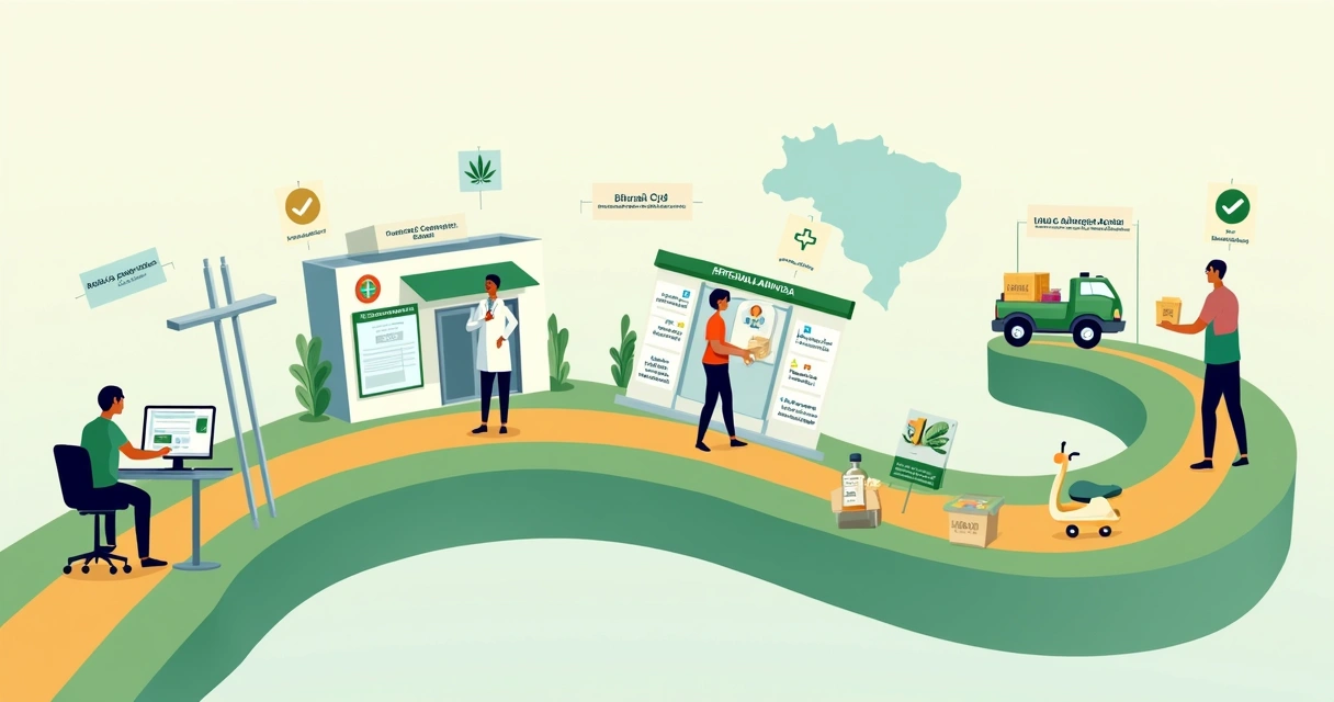 Fluxo ilustrado de acesso à cannabis medicinal autorizada pela Anvisa no Brasil 