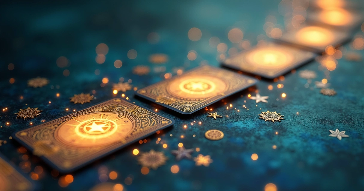 Cartas de tarot espalhadas formando um caminho anual 
