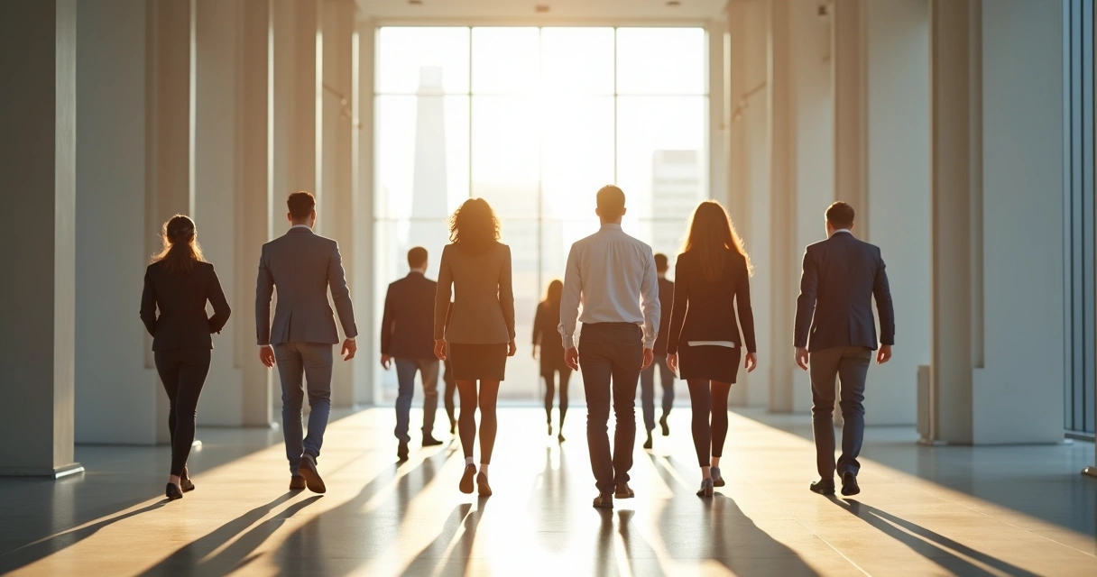 Pessoas caminhando juntas em direção comum