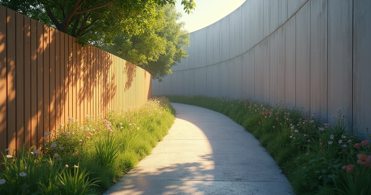 Caminho ladeado por cercas e muros representando limites e barreiras 