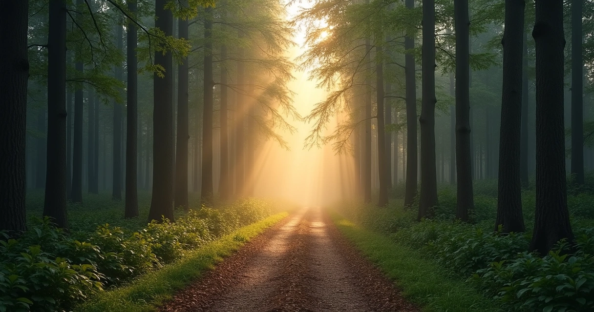 Caminho iluminado em floresta simbolizando clareza interior