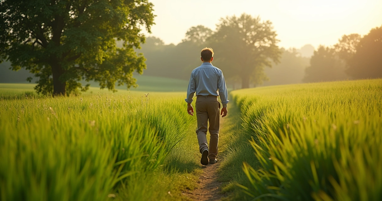 Pessoa caminhando por um campo, simbolizando o caminho do perdão 