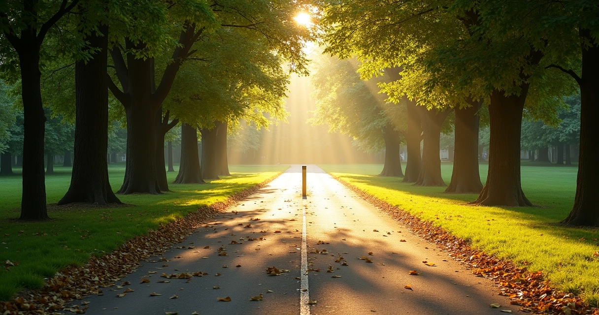 Caminho dividido em dois em parque tranquilo 
