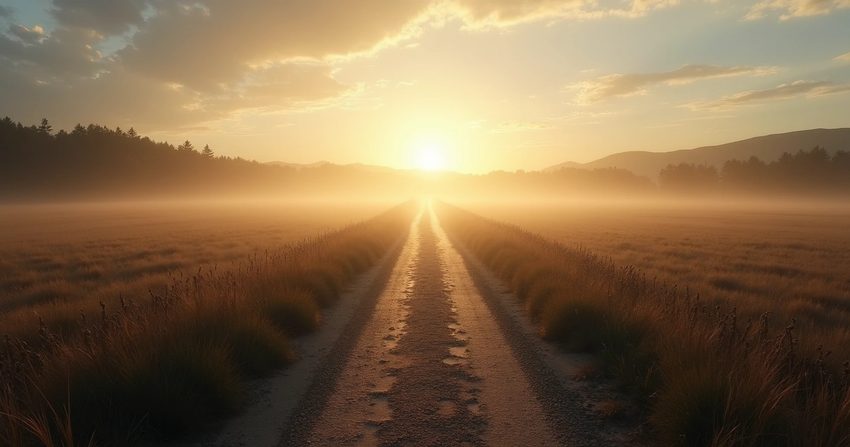 Caminho claro entre sombras e luz em cenário simbólico