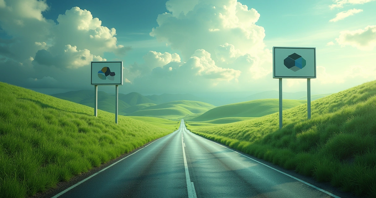 Duas estradas representando diferentes caminhos para escolher dashboards 