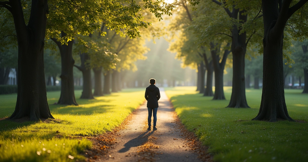 Pessoa diante de dois caminhos em ambiente simbólico