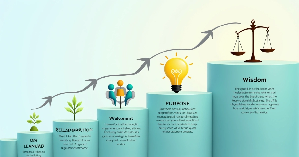 Infografia com estágios de maturidade do líder ilustrados em sequência crescente 