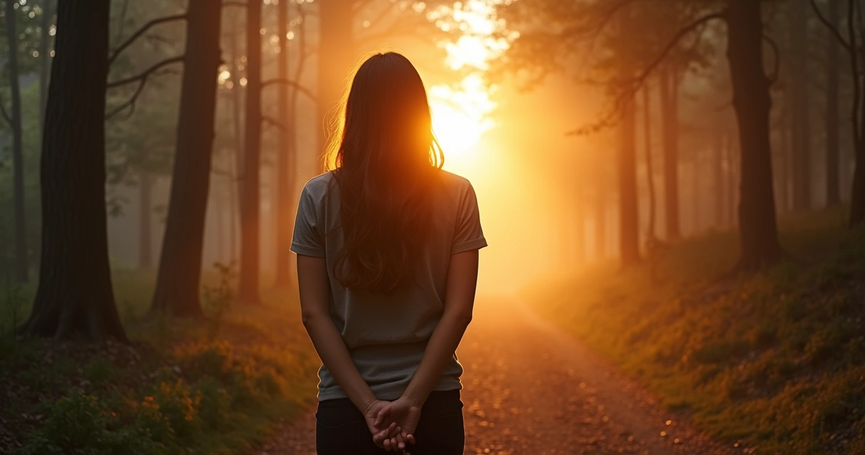 Pessoa observando cenário natural refletindo 
