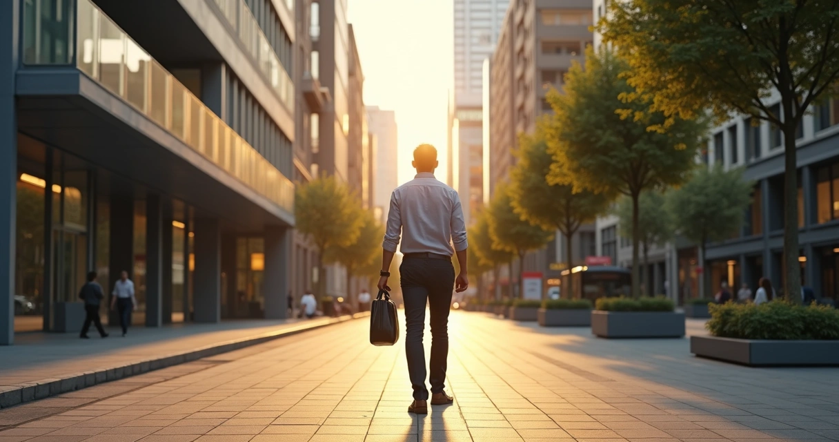 Pessoa diante de dois caminhos em ambiente urbano