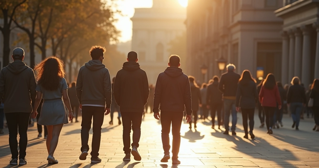Pessoa caminhando entre grupo sem se afastar