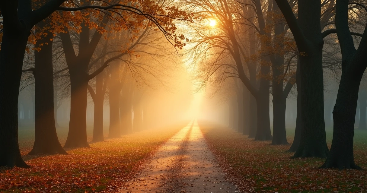 Caminho em parque silencioso ao amanhecer 