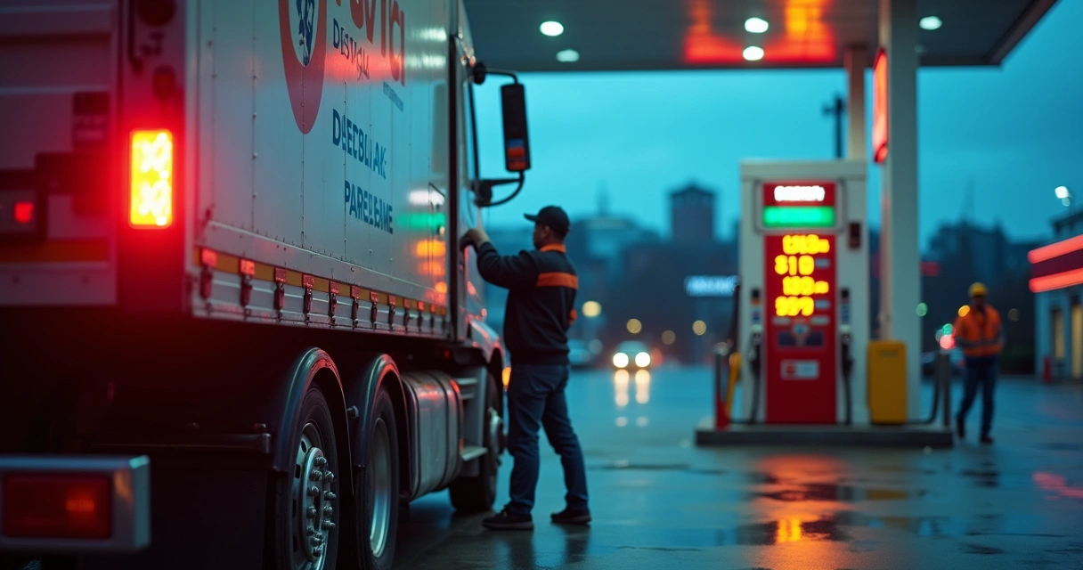 Caminhoneiro abastecendo caminhão com diesel 