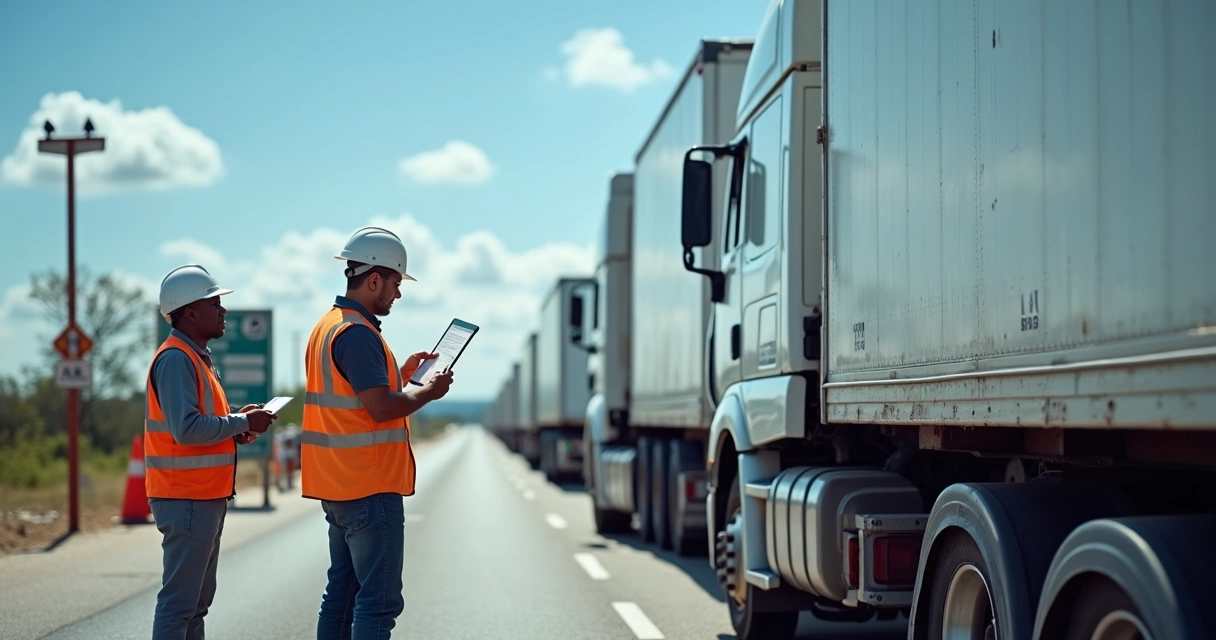 Caminhoneiro mostrando certificado RNTRC em fiscalização na rodovia 