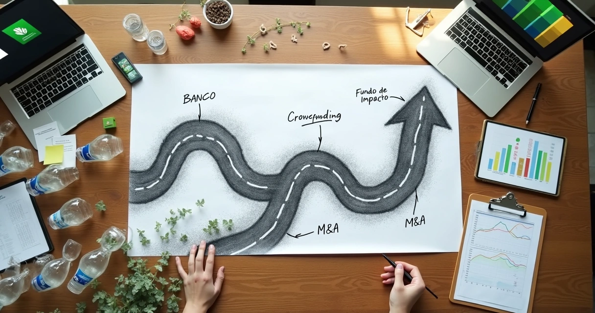 Mapa de estrada em forma de gráfico conectando reciclagem e investimento 