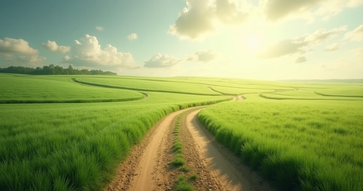 Várias trilhas divergindo em um campo. 