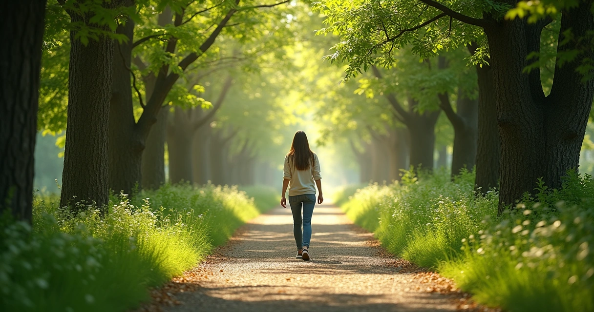 Camino rodeado de naturaleza con una persona caminando en soledad 
