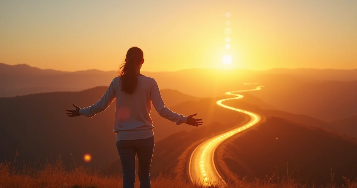 Persona en un cruce de caminos integrando mente corazón y propósito 