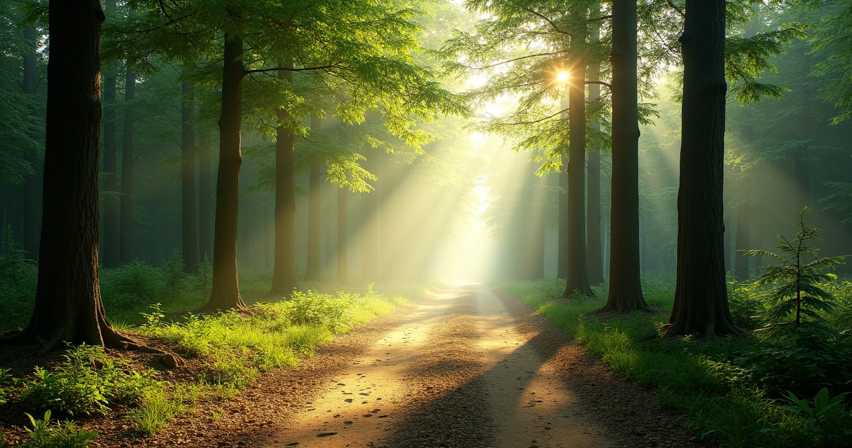 Sendero en el bosque en un día despejado 