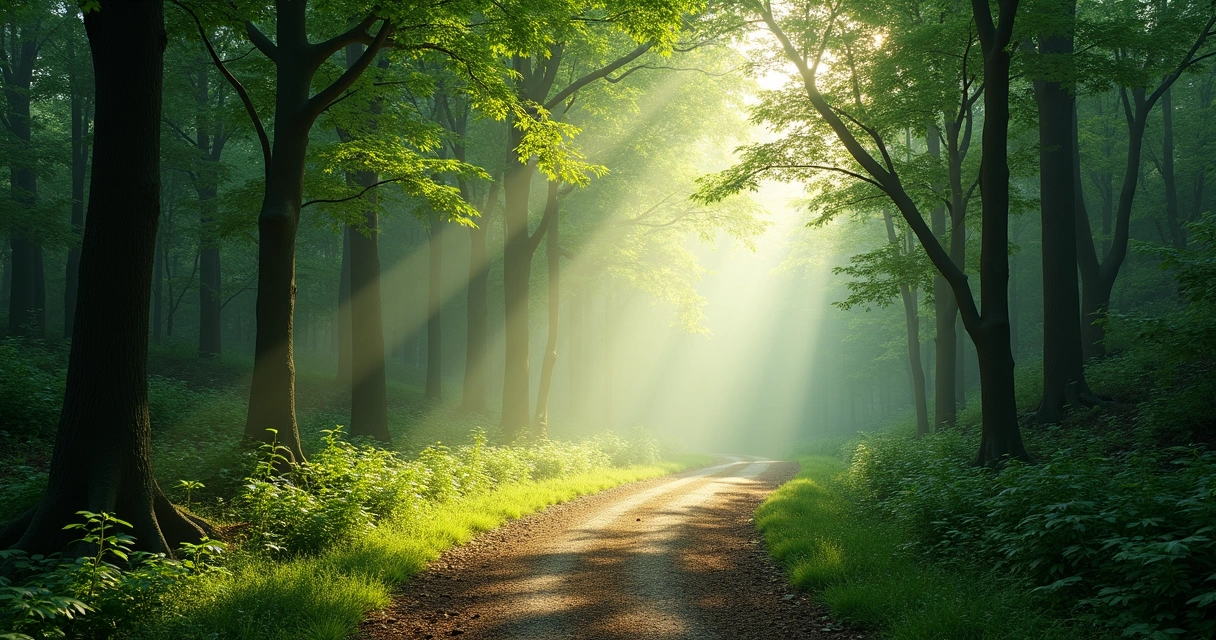 Sendero en un bosque iluminado por luz natural 