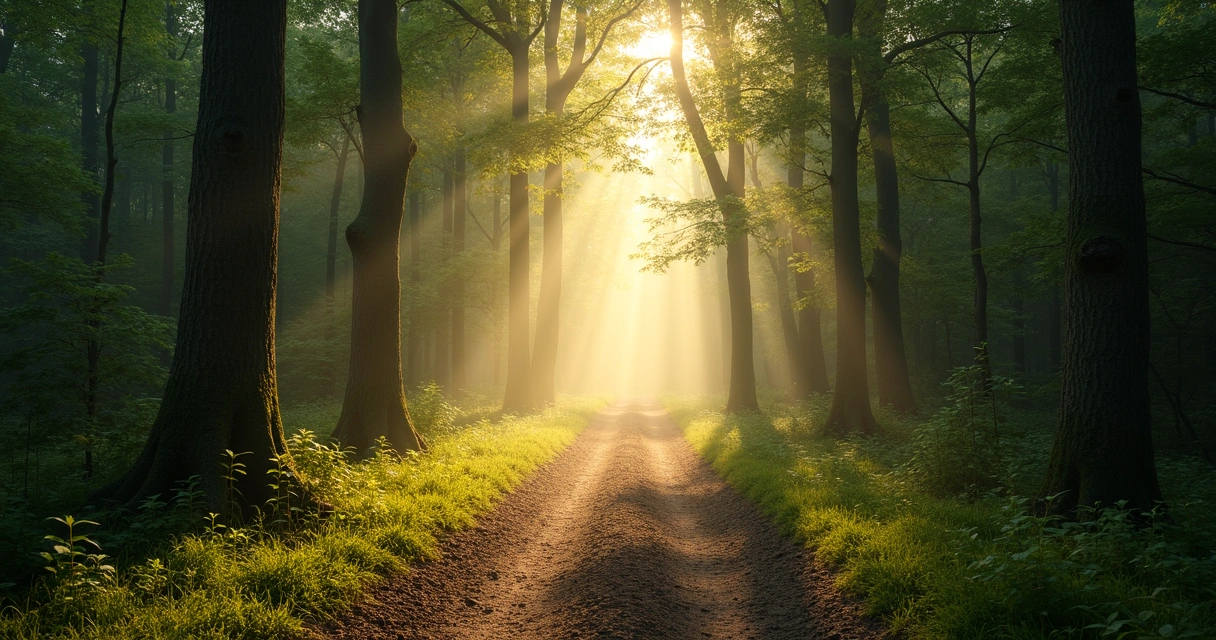Sendero tranquilo en un bosque con luz al fondo
