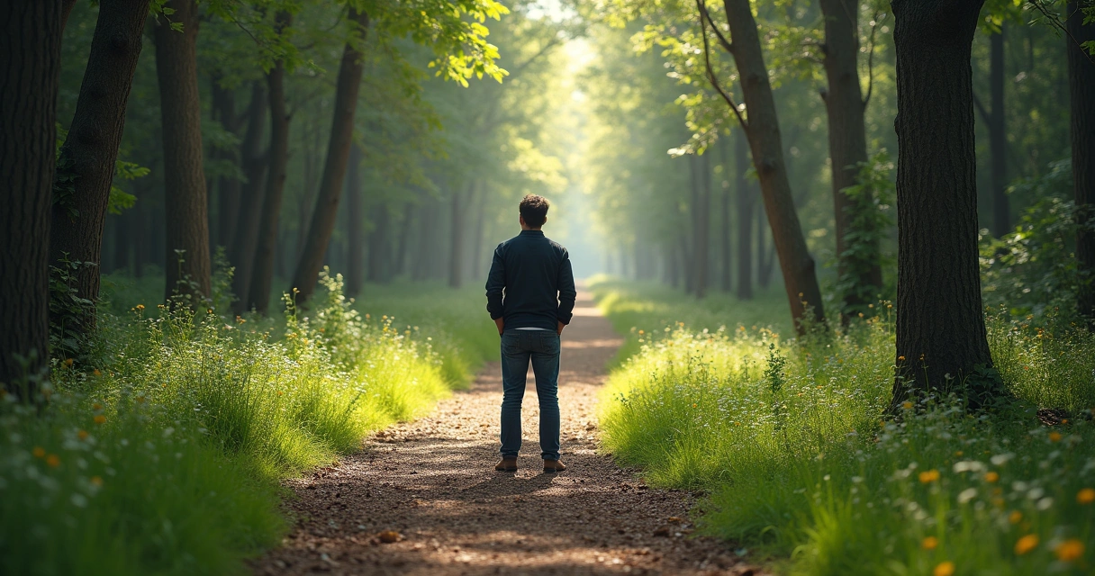 Persona dudando ante un camino que se divide en dos