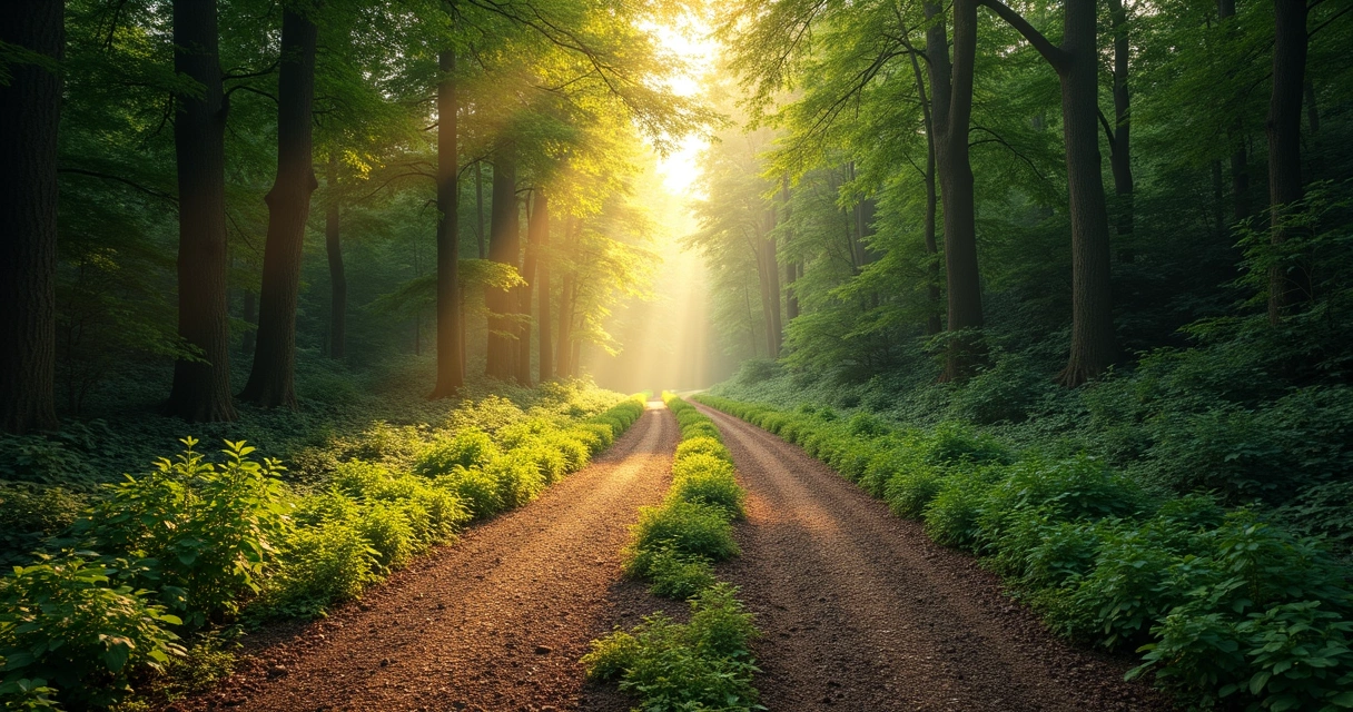 Dos caminos divergen en un sendero del bosque, uno soleado y otro sombreado 