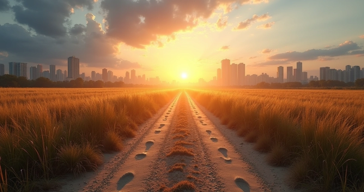 Camino dividido en dos direcciones al atardecer 