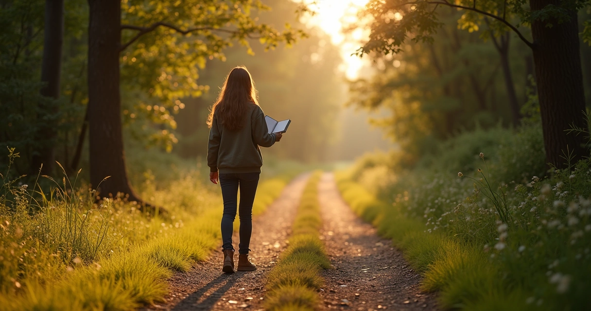 Persona frente a dos caminos con cuaderno en la mano