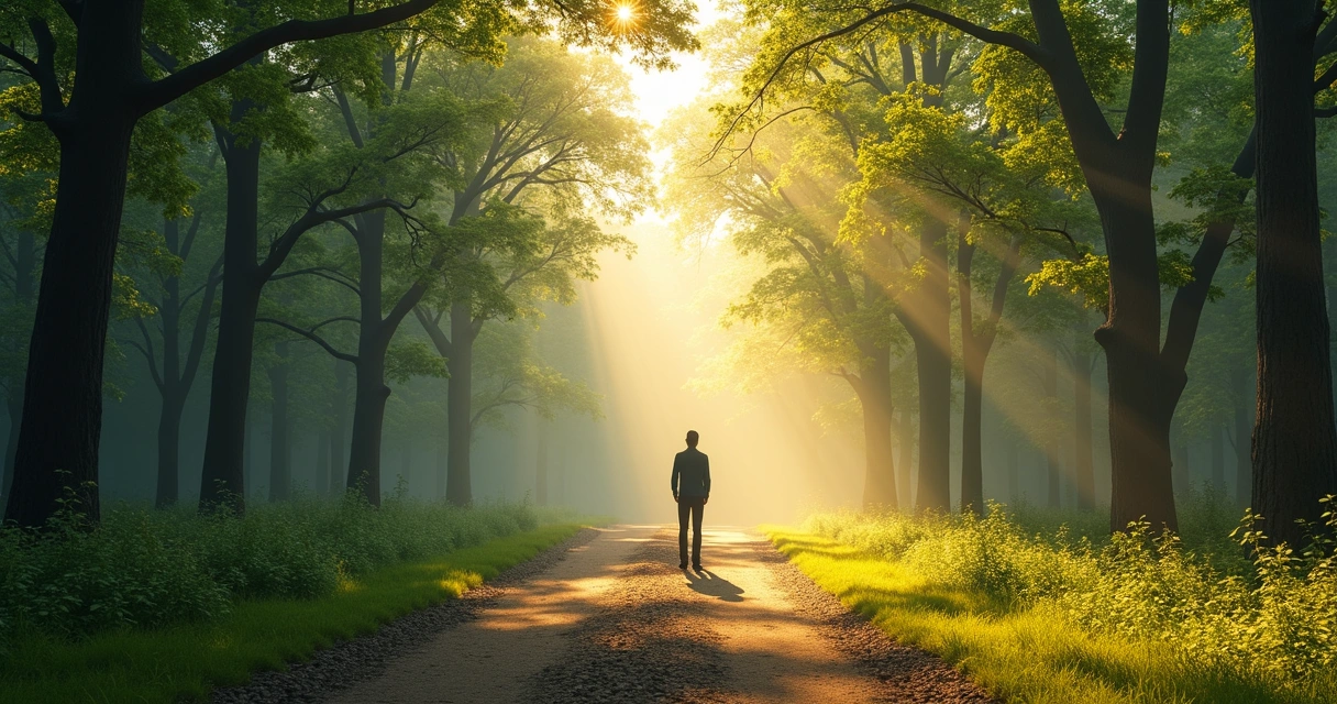 Sendero en el bosque con diferentes caminos emocionales 