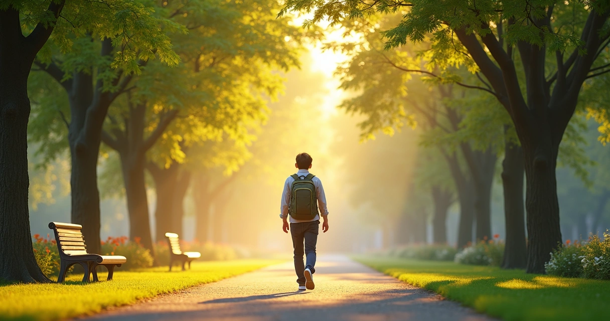 Persona caminando tranquila por un parque