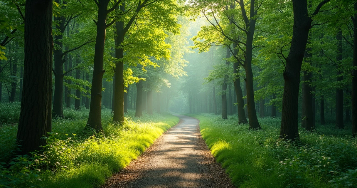 Camino en la naturaleza rodeado de árboles que transmite calma y equilibrio 