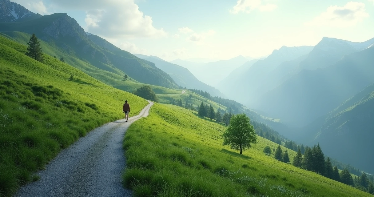 Sendero entre montañas que transmite serenidad y reflexión 
