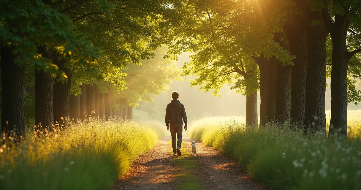 Persona caminando en un camino rodeado de naturaleza 