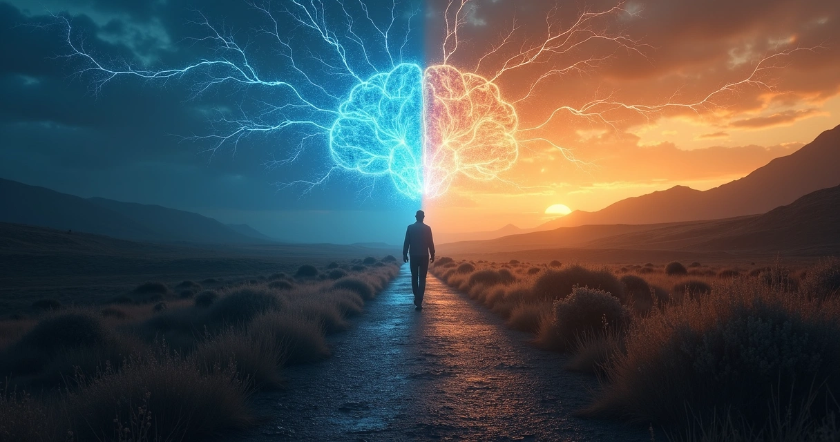 Ilustración realista de conexiones neuronales y camino de transformación 