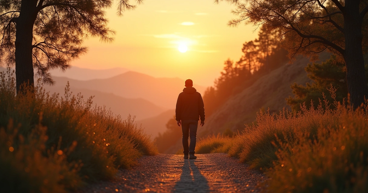 Persona caminando en un sendero rodeado de naturaleza, evocando autoconocimiento y claridad interior.