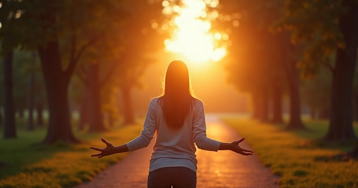 Persona detenida en un camino haciendo una pausa consciente al atardecer 