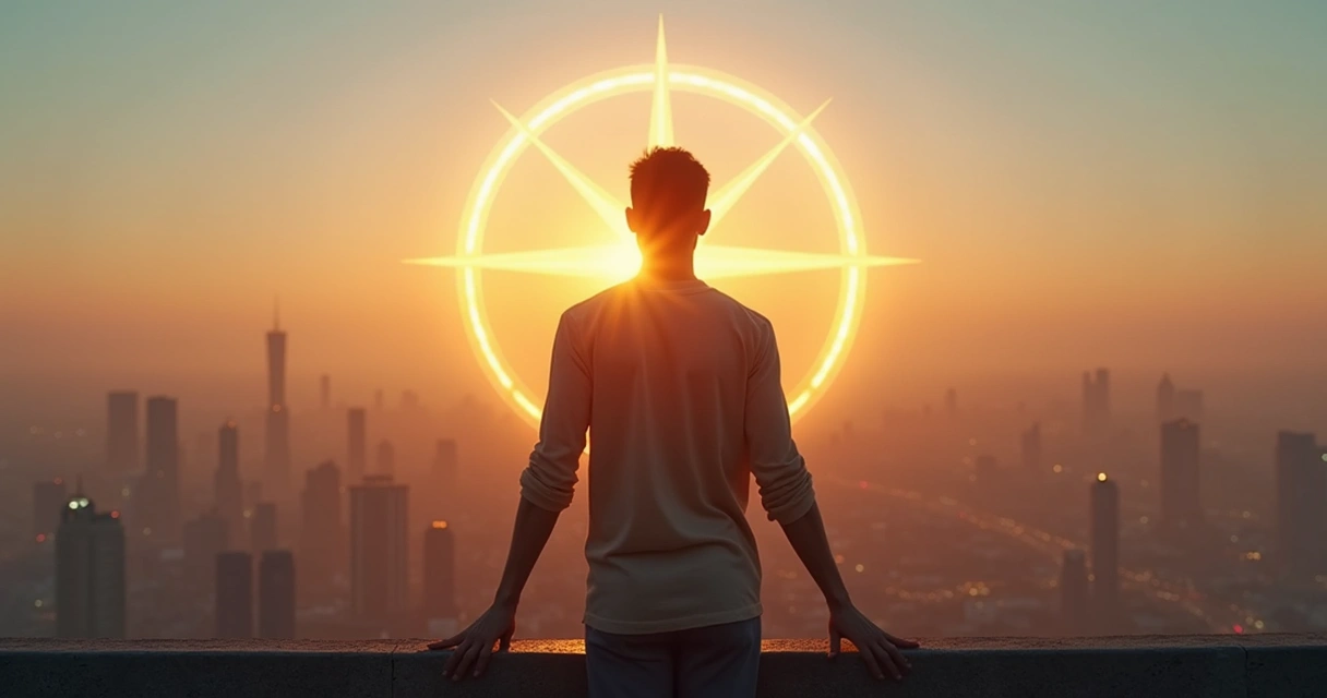 Persona en un mirador observando una ciudad al amanecer simbolizando propósito e impacto alineados 