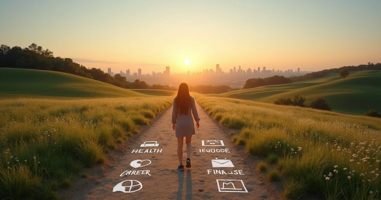 Persona caminando por un sendero hacia una ciudad iluminada simbolizando resultados sostenibles 