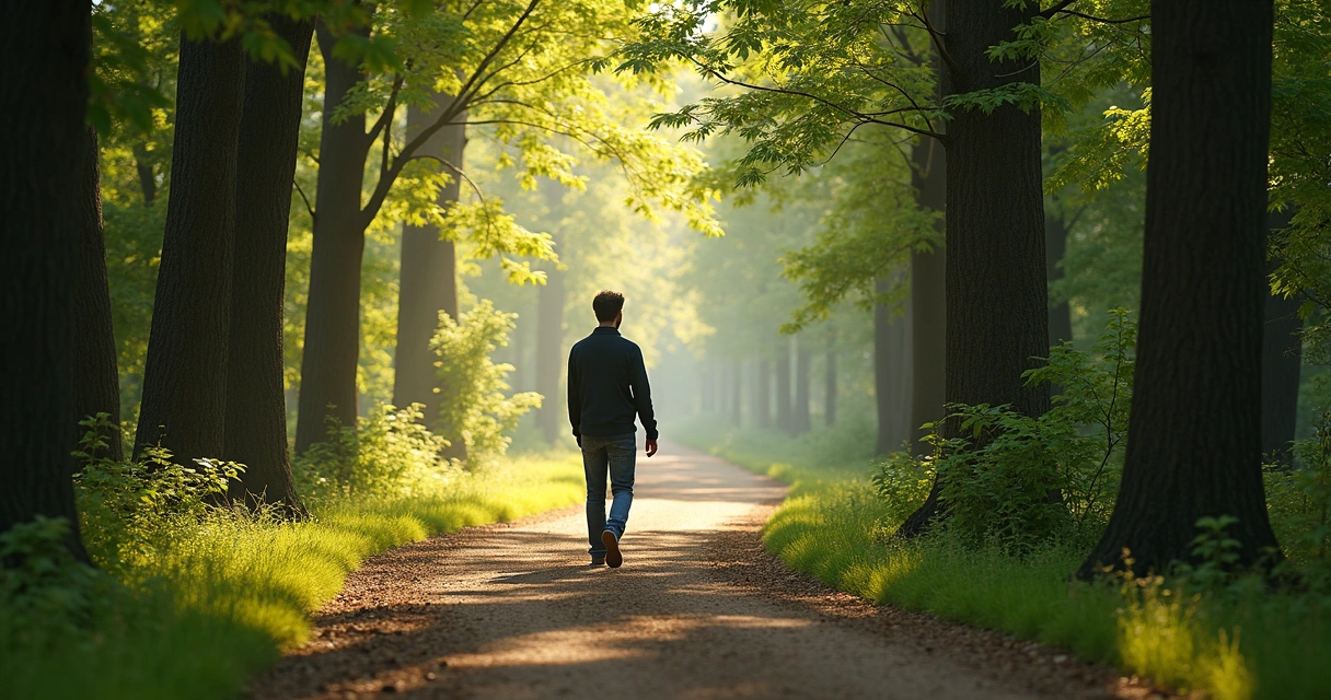 Persona caminando por un sendero rodeado de naturaleza 