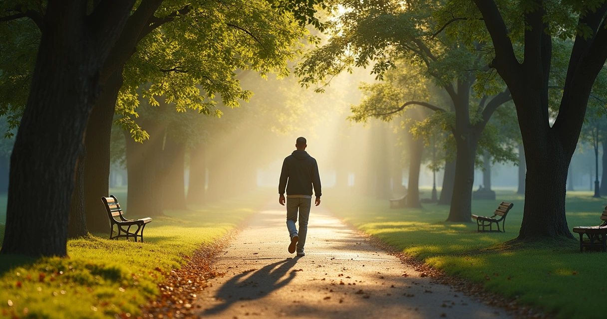 Persona caminando sola por un parque en silencio
