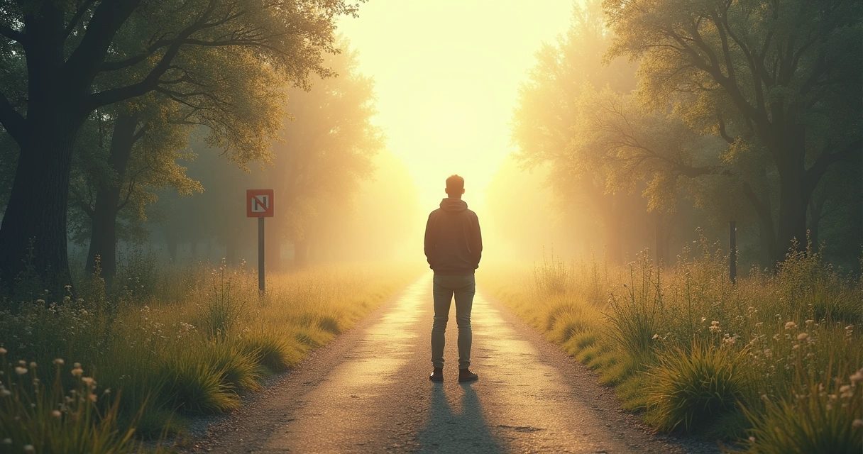 Persona frente a dos caminos eligiendo según sus valores 