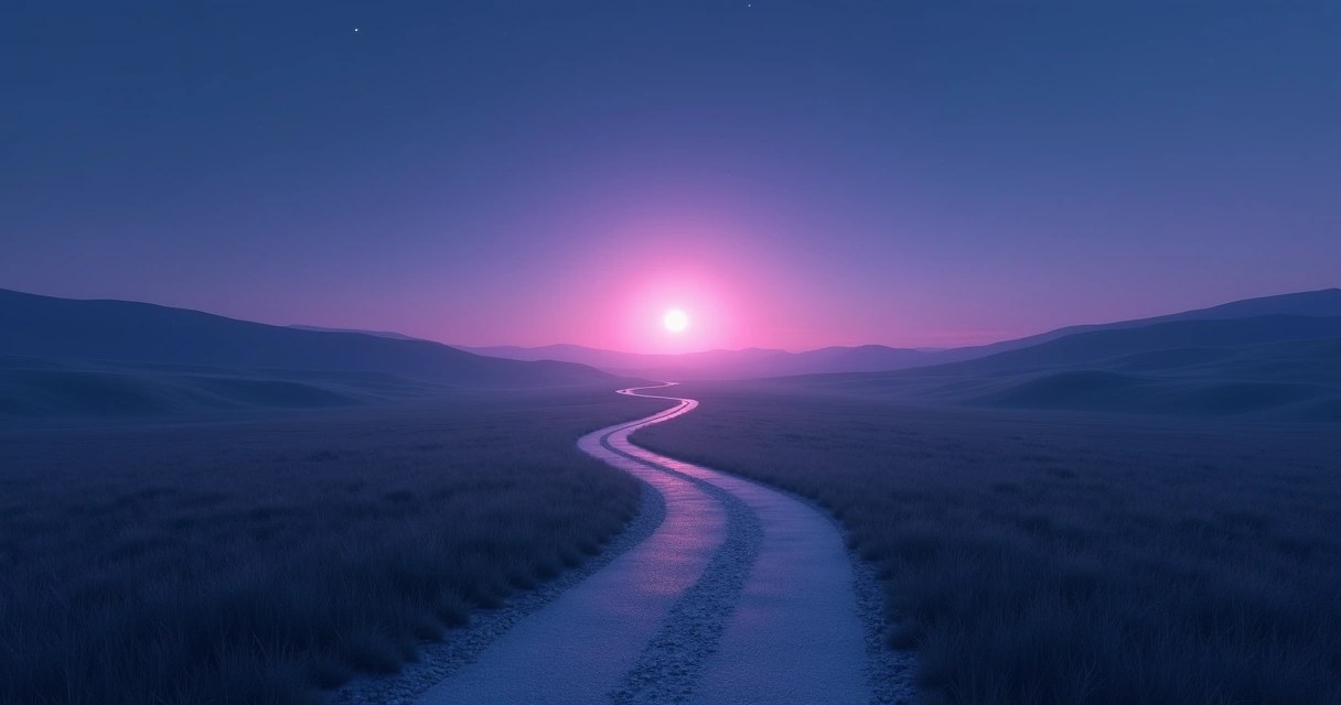 Sendero iluminado con una estrella brillante al fondo, simbolizando dirección y propósito 