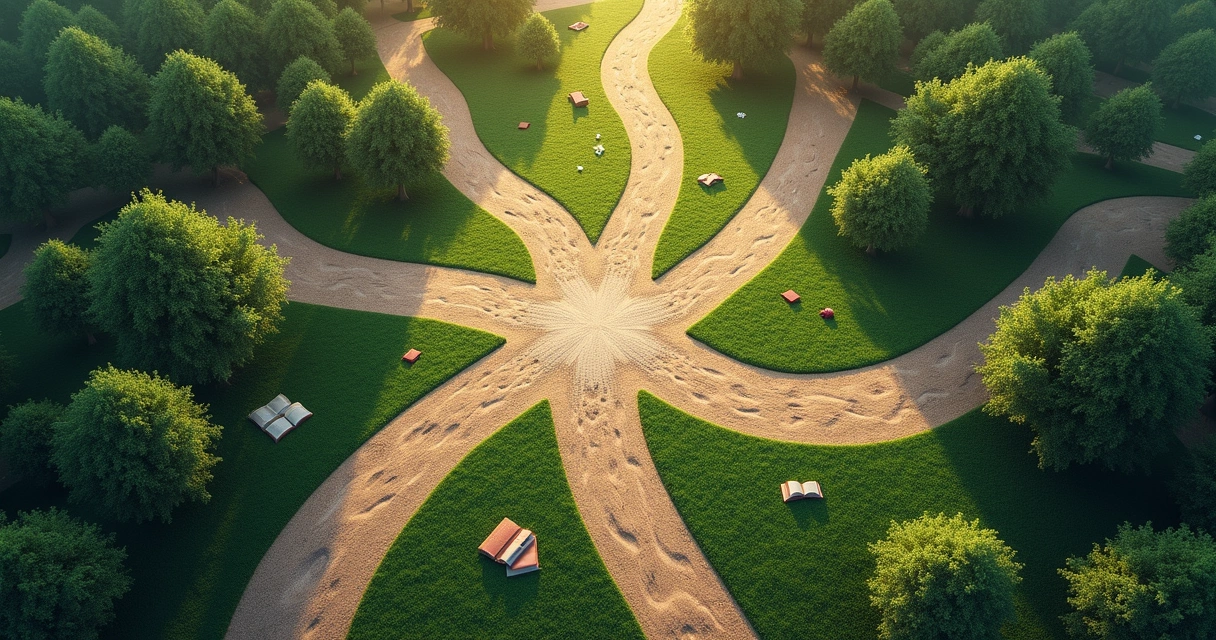 Caminos entrecruzados representando el autoconocimiento y los valores personales