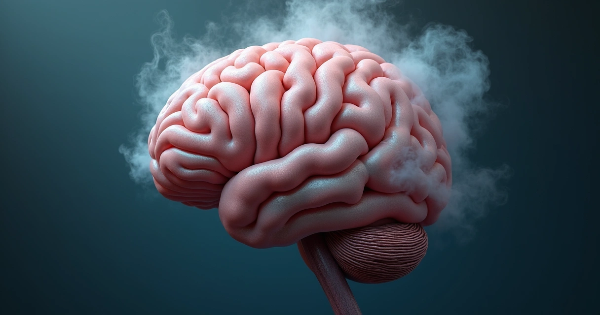 Caminos de neblina cruzando un cerebro humano visto desde arriba 