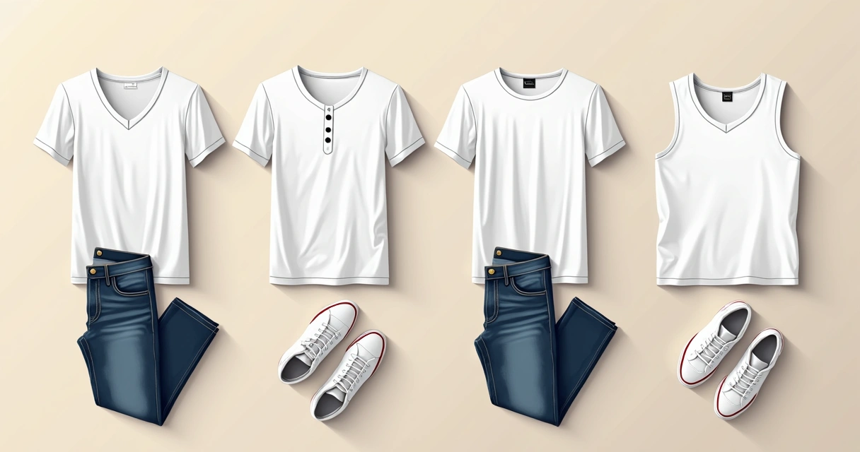 Vários modelos de camisas brancas masculinas em diferentes cortes e estilos