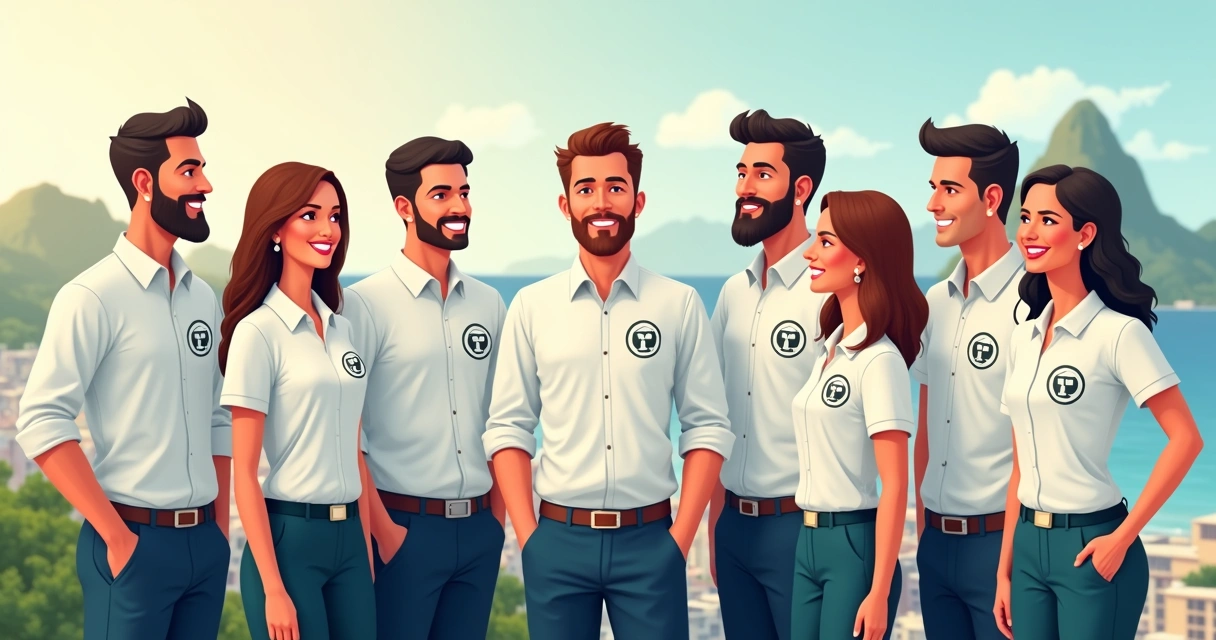 Equipe vestindo camisas personalizadas em evento empresarial no Rio 